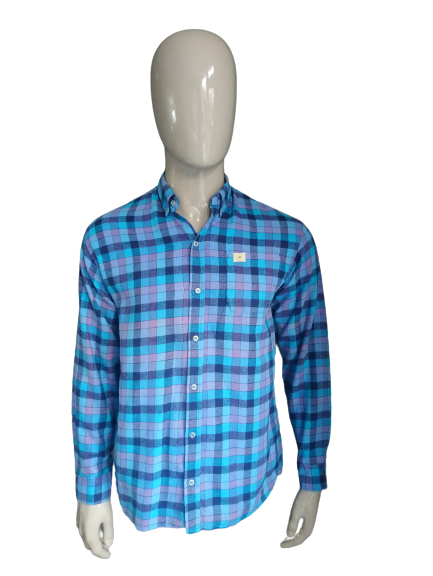 Camisa de franela de la vendimia Kappa. Azul morado. Tamaño S.