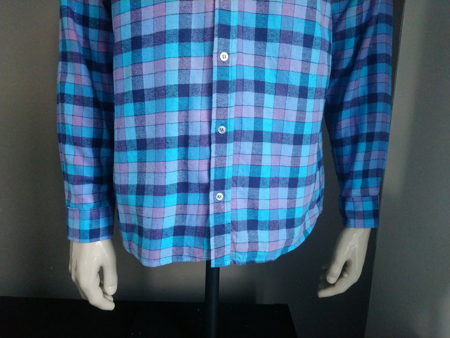 Vintage Kappa Flanellen overhemd. Paars Blauw. Maat S.