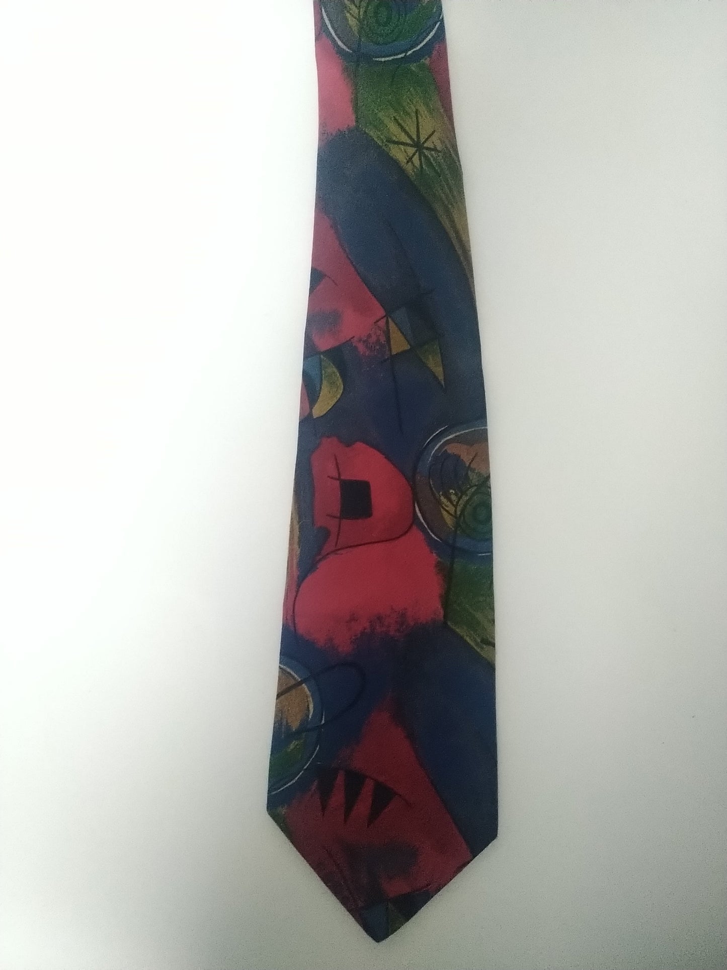 Seidenweber Krawatte. Rotes blaues Motiv. Polyester.