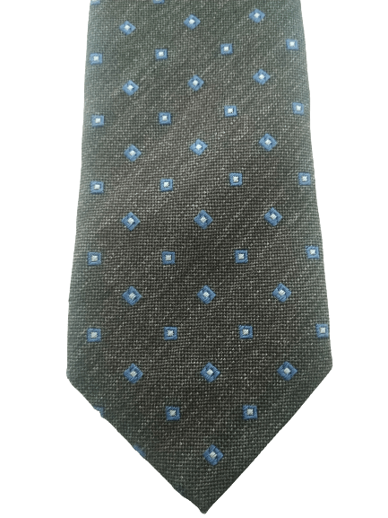 Andrew's Ties / Cravate A&D Milano. Anthracite à pois bleus et blancs. Soie - EcoGents