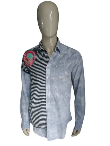 Custo Barcelona shirt. Blue gray with applications. L