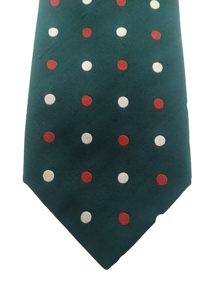 Sartoria Rossi Krawatte. Grün mit roten weißen Punkten. Seide