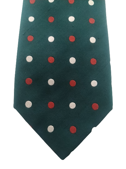 Cravatta Sartoria Rossi. Verde con punti rossi e bianchi. Seta