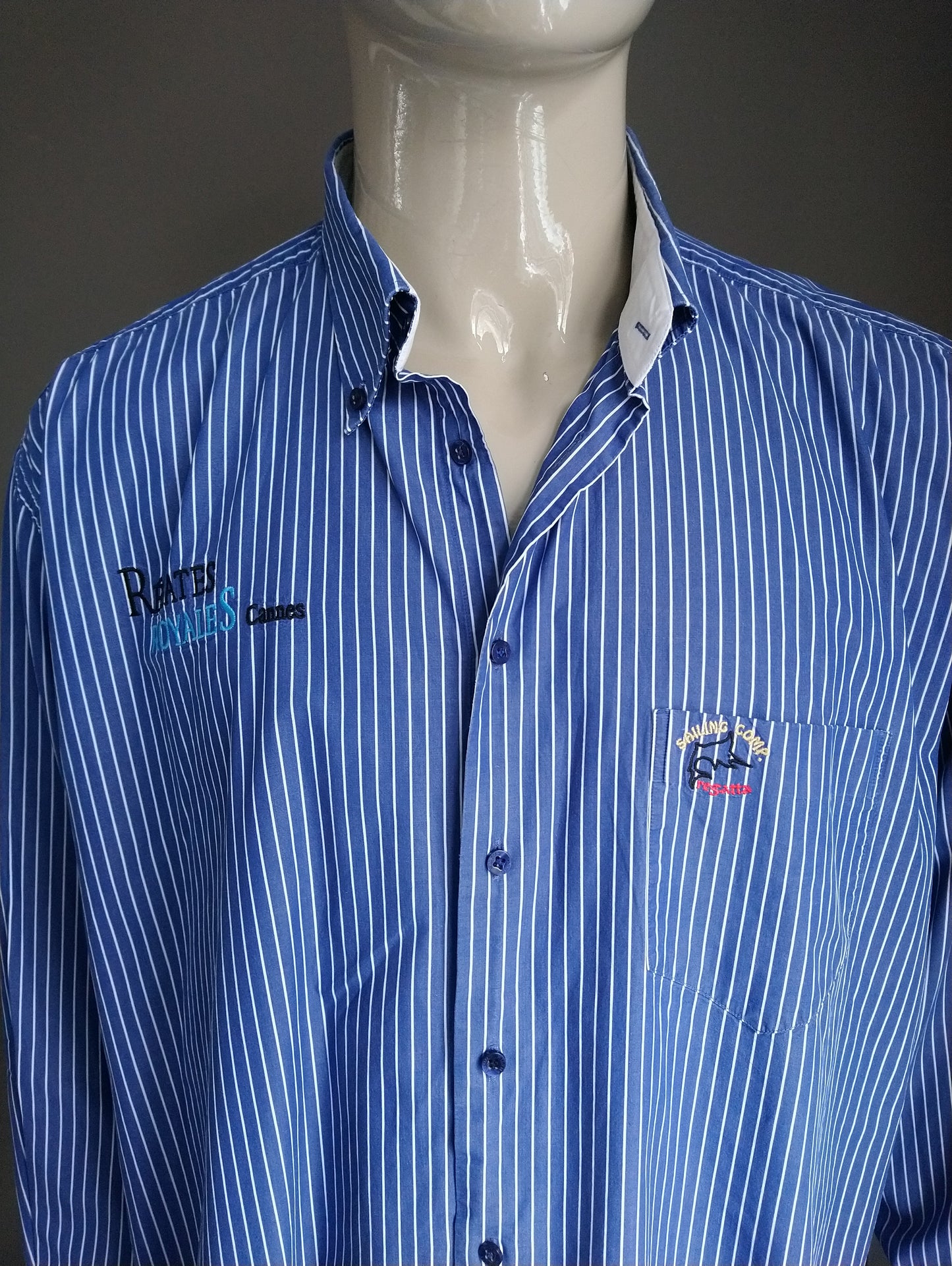 Sailing Comp. shirt. Blue white striped. Size XXXL / 3XL.