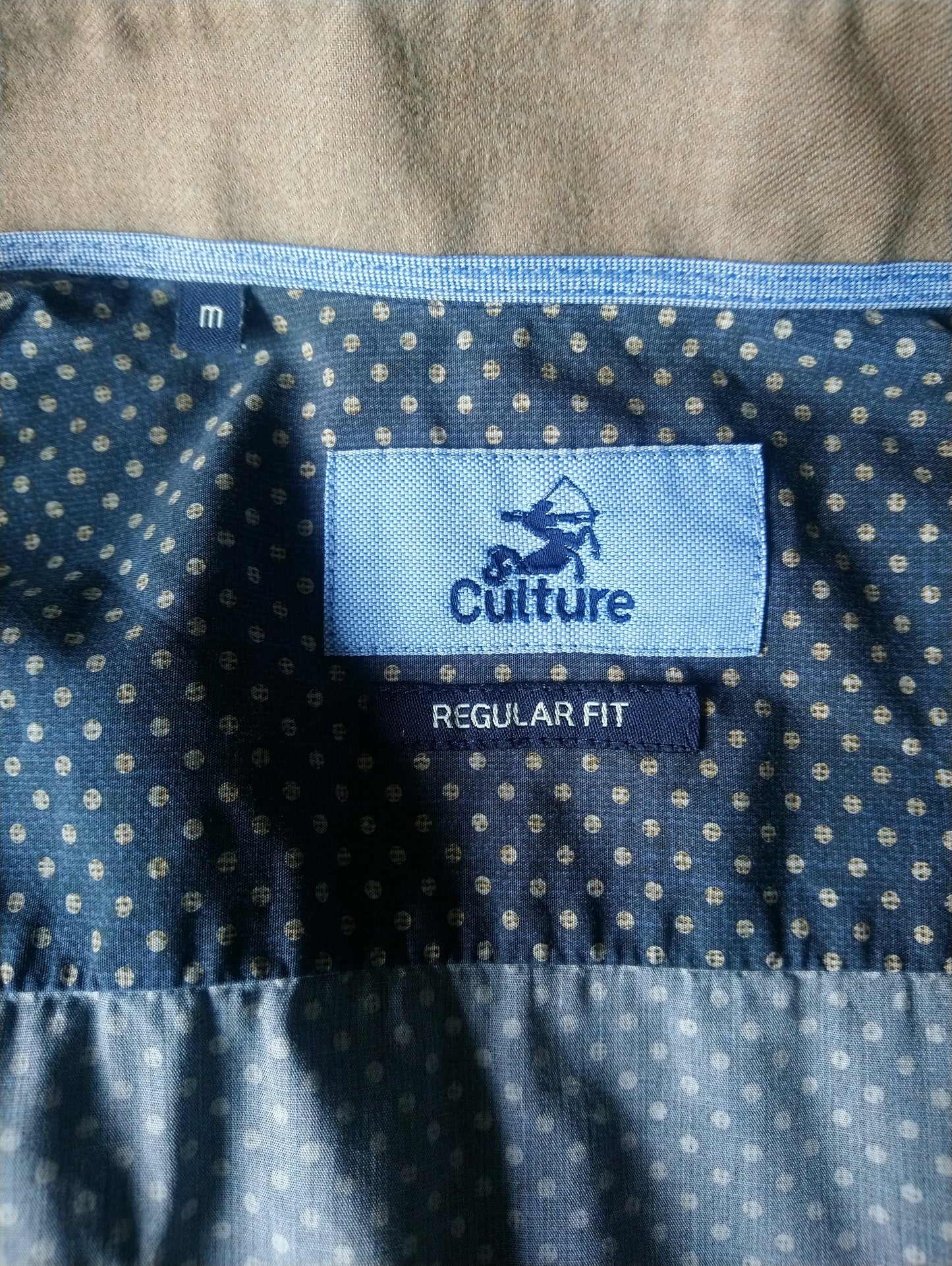 Culture overhemd. Blauw Beige Groene print. Maat M. Regular Fit.