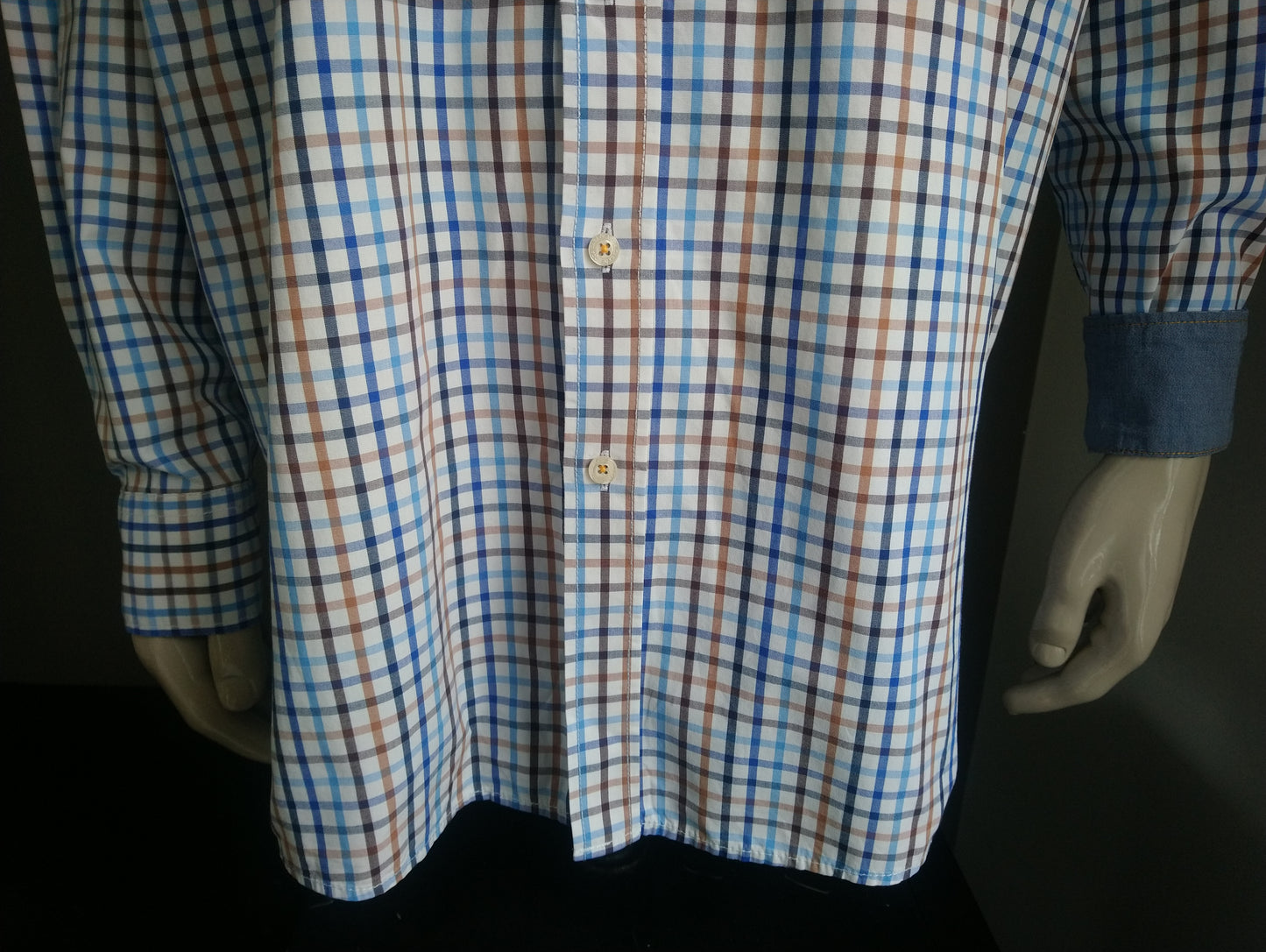 Casa Moda shirt. Blue white brown blocked. Size 3XL / XXXL.