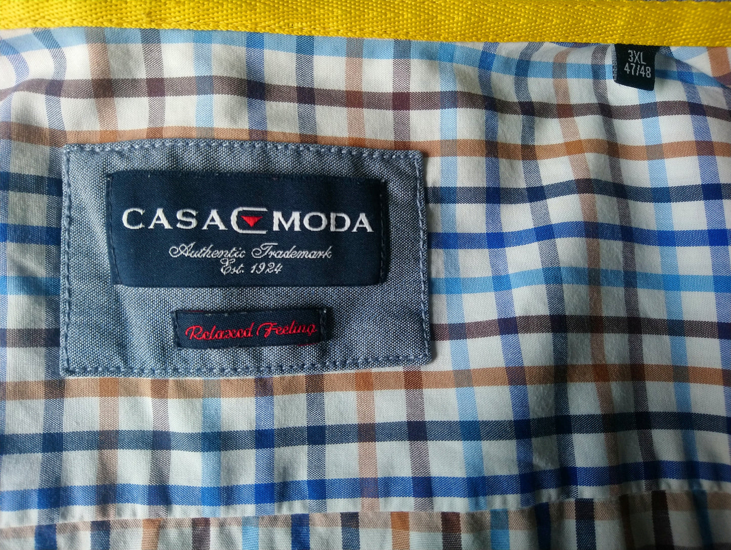 Casa Moda overhemd. Blauw Wit Bruin geblokt. Maat 3XL / XXXL.