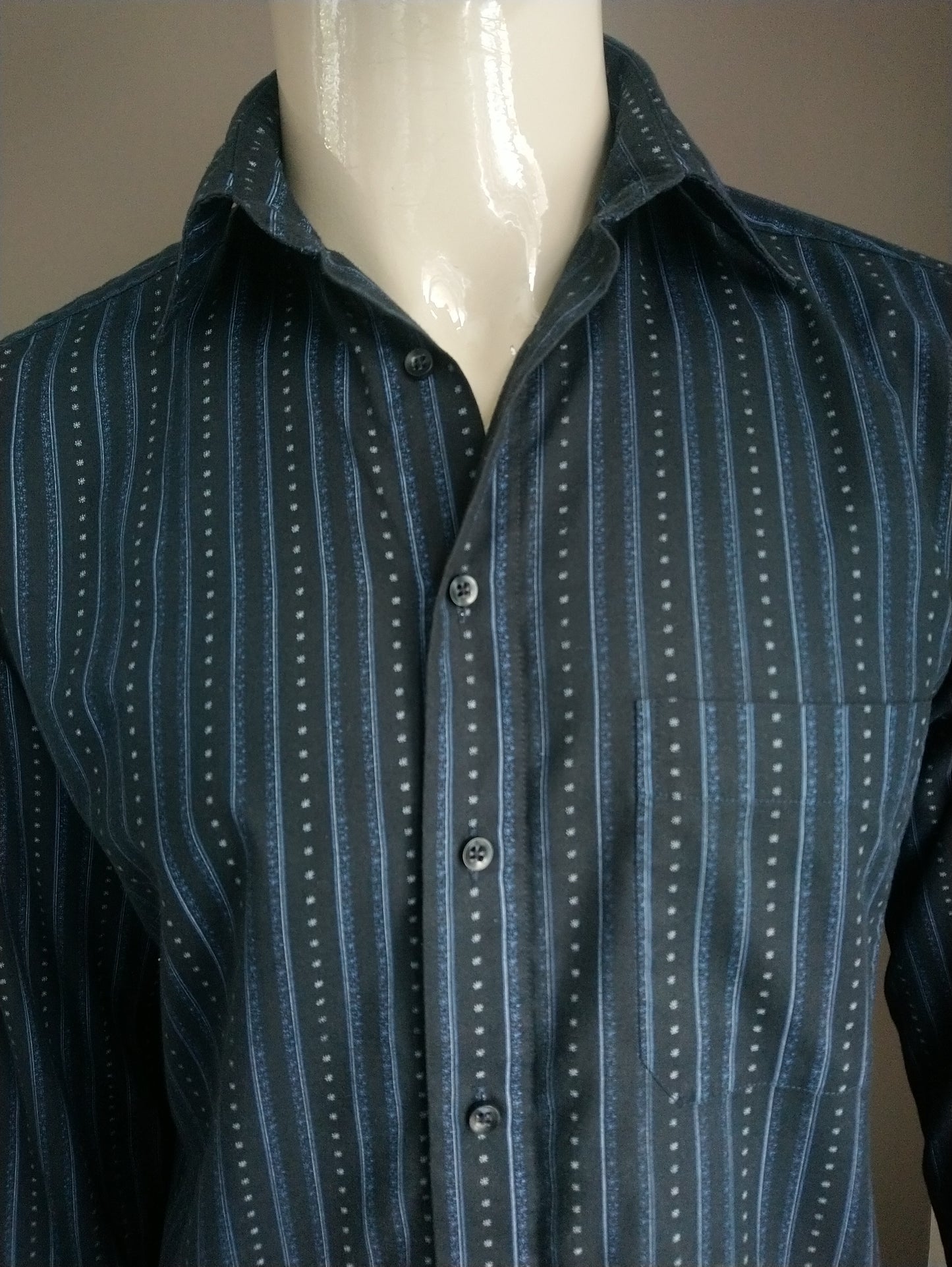 Club Vintage D'Amingo camiseta. Estampado azul gris negro. Tamaño M / L.