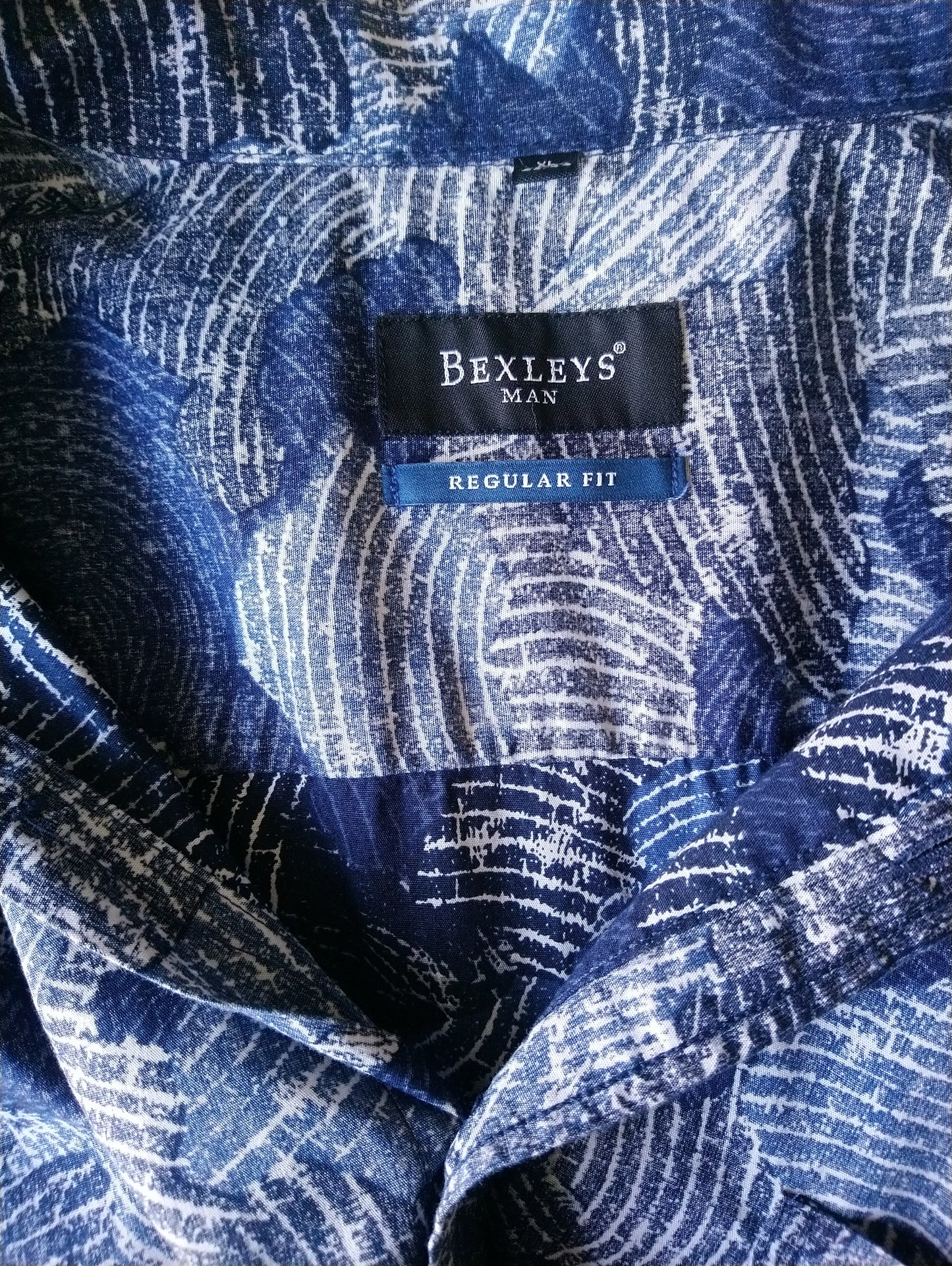 Bexleys overhemd korte mouw. Blauwe print. Maat XL / 2XL-XXL. Regular Fit.