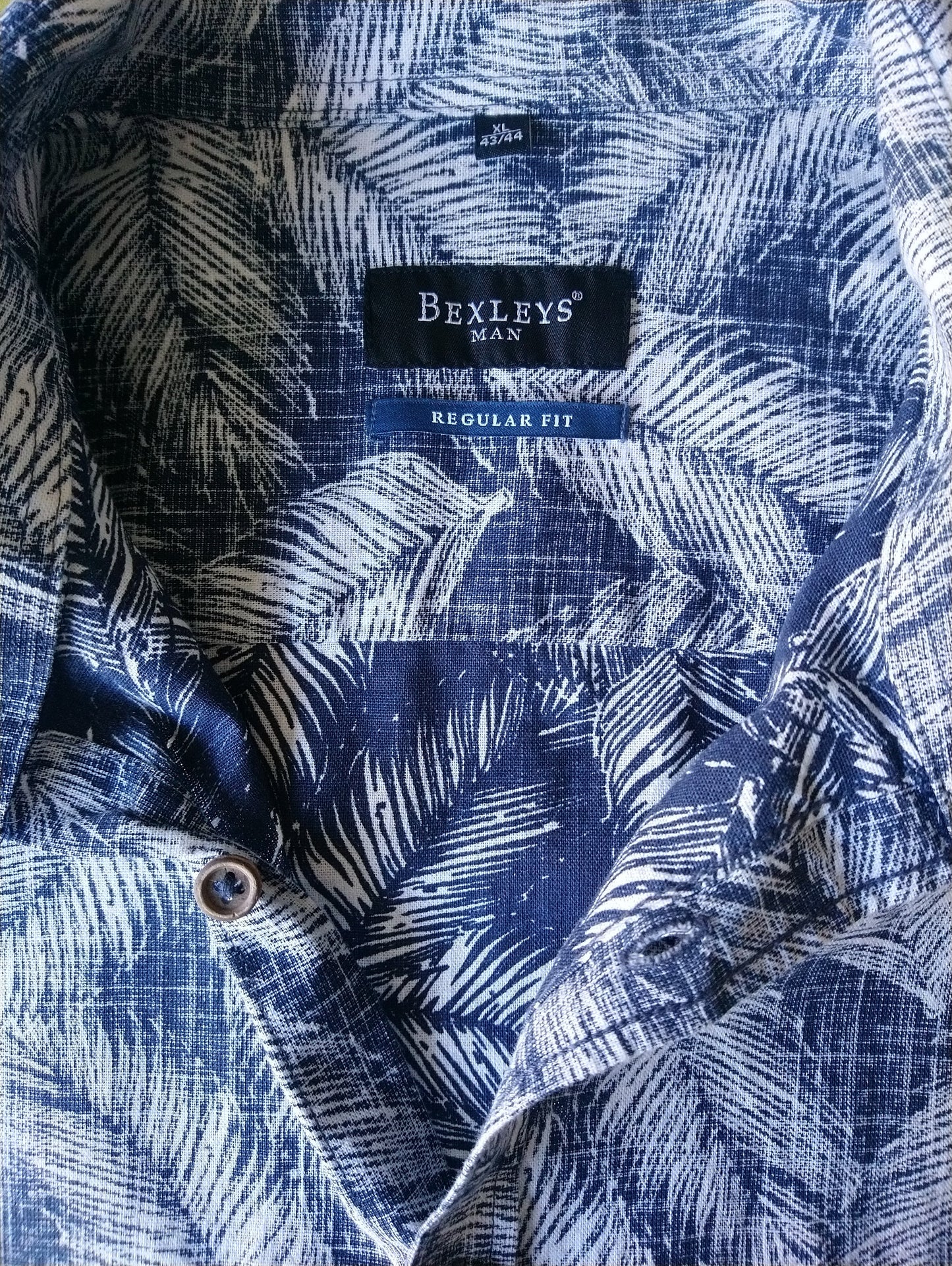 Bexleys overhemd korte mouw. Blauw Witte print. Maat XL / 2XL-XXL. Regular Fit.