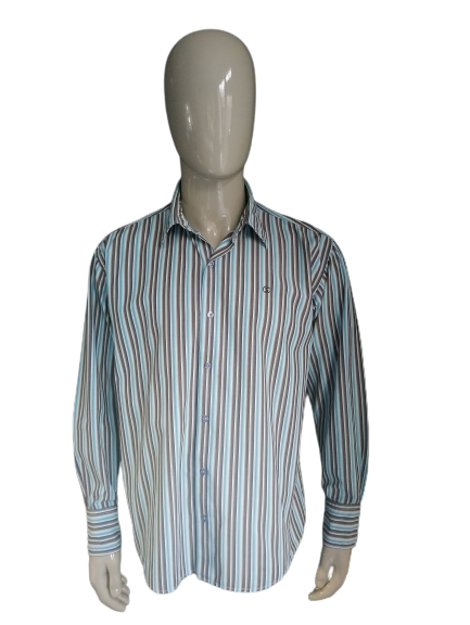 SilverCreek shirt. Blue brown striped. Size XXL