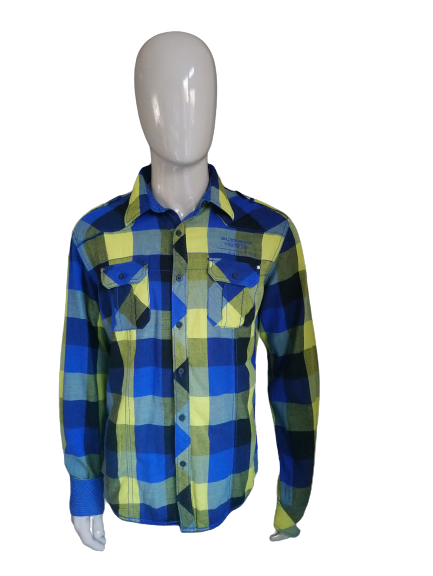 Camisa SilverCreek. Azul amarillo a cuadros. Tamaño XL