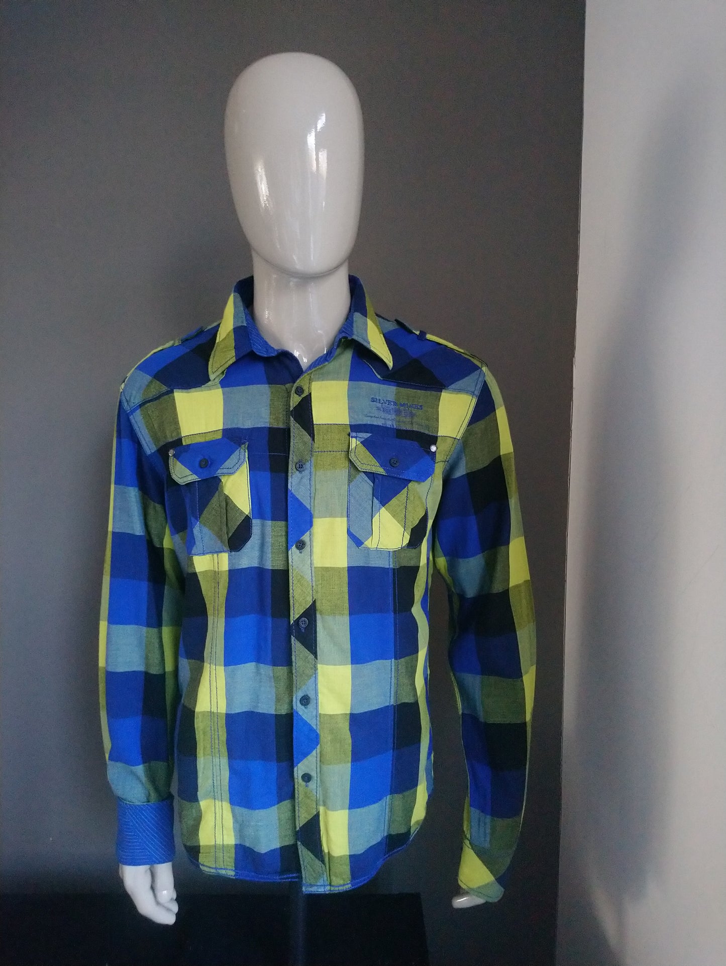 SilverCreek shirt. Blue yellow checkered. Size XL