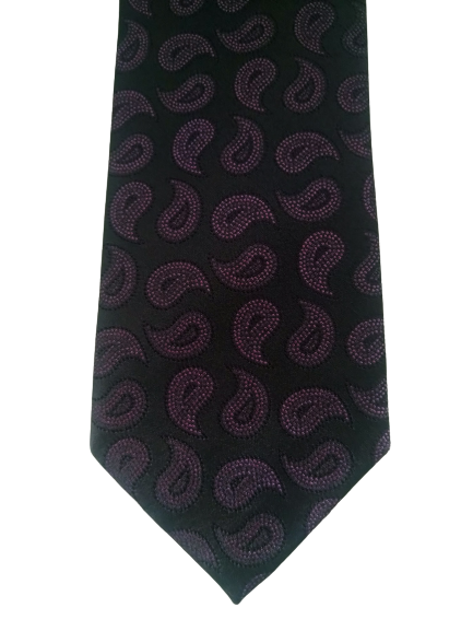 Vintage Krawatte Schwarzes lila Motiv. Seide