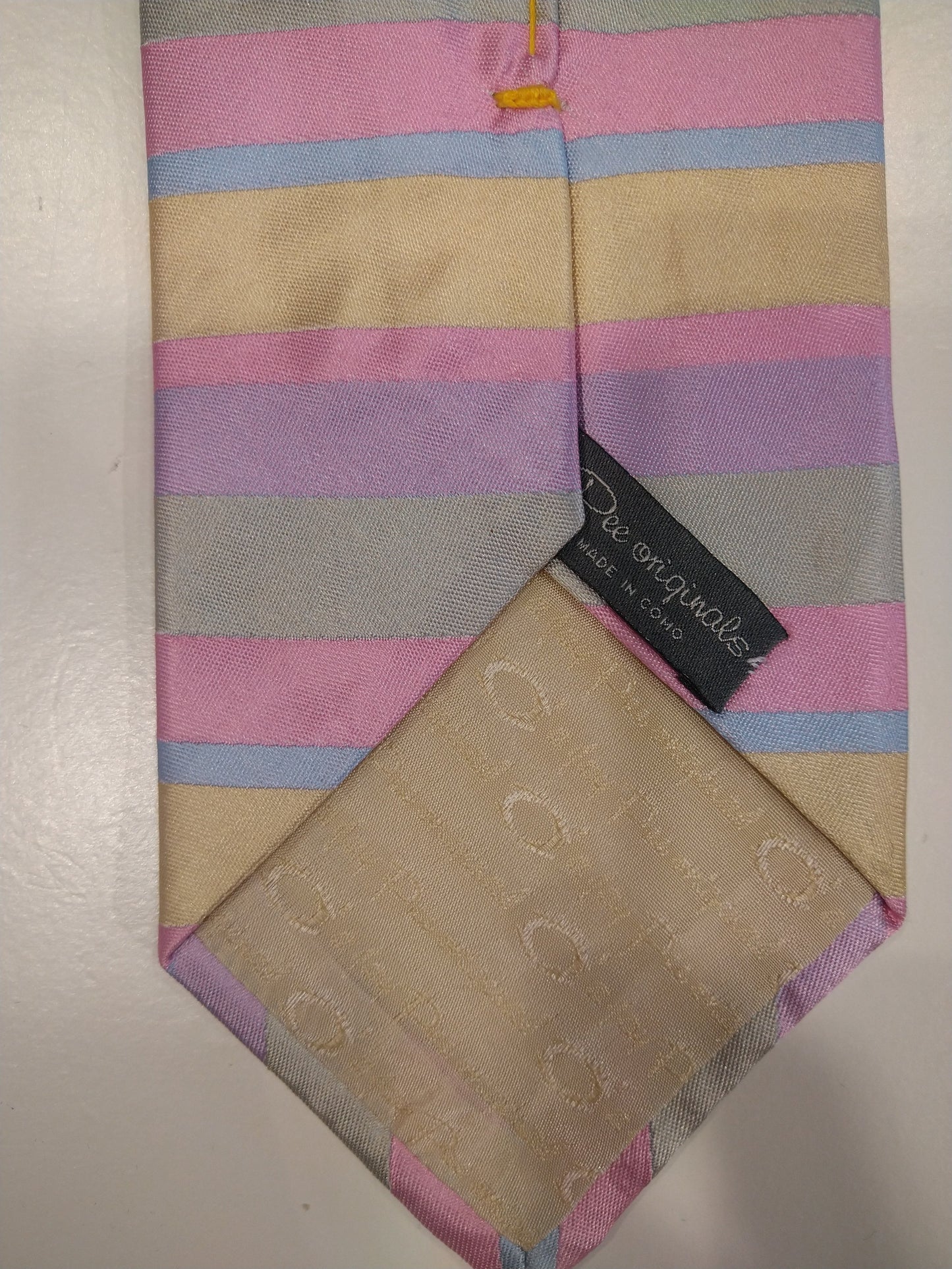 Jay Pee's hand made in como silk tie. Pink / purple / blue / yellow striped.