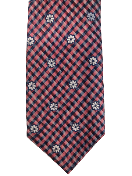 Max Goodman silk tie. Pink / black / white motif.
