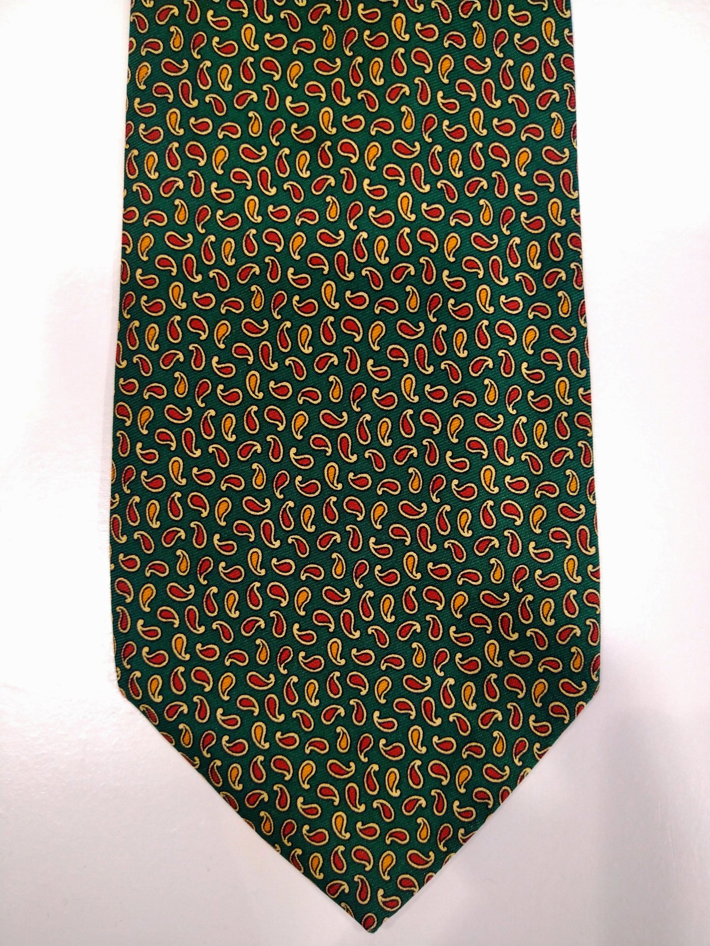 Vintage Altea Milano zijde stropdas. Groen met bolletjes motief.