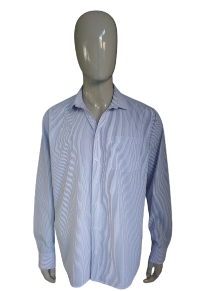 F&F Tailoring overhemd. Blauw Wit Paarse streep. Maat XL / XXL