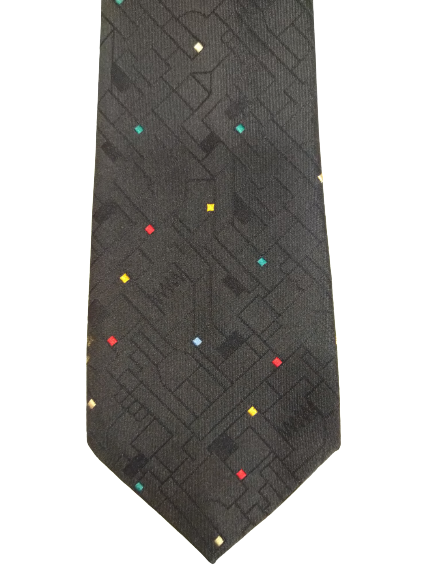 BW Seals silk tie. Black with approved squares motif.