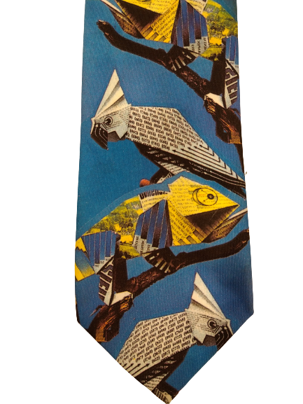 Vintage Rooymans Specials Krawatte. Blau mit Chamäleon / Papageienmotiv.