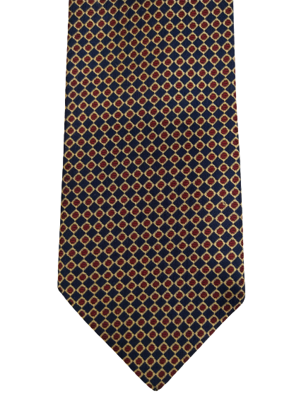 Cravatta di seta vintage. Blu con motivo oro / rosso.