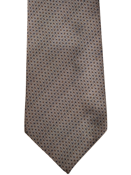 Cravatta di design italiano x-o-x-o. Beige con motivo a sfere blu / marrone.