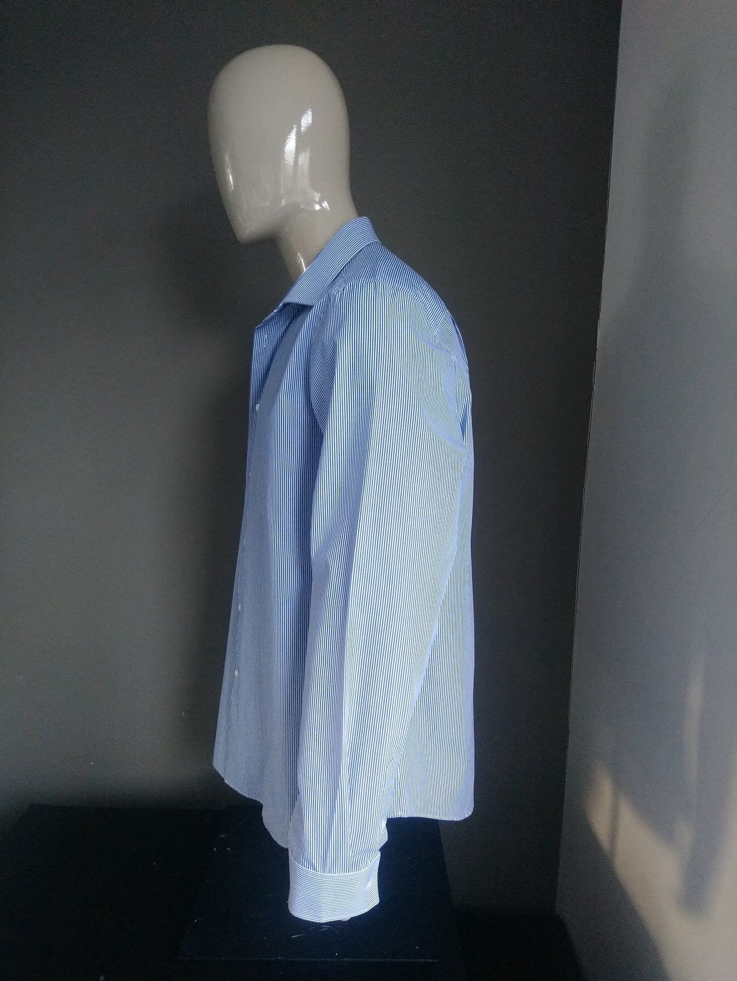 NEXT shirting overhemd. Blauw Wit gestreept. Maat XXL / 2XL