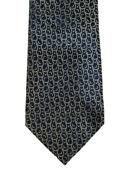 Vintage Rodos Silks Hand Made Silk Tie. Blue yellow motif.
