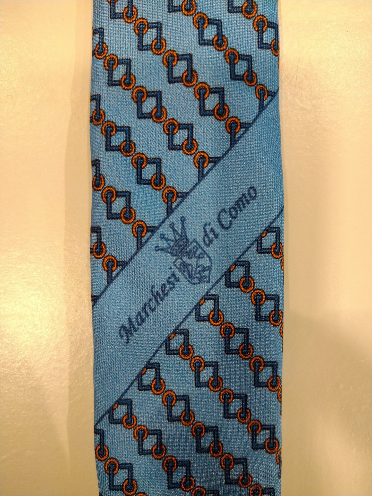 Marchesi Di Como smalle zijde stropdas. Mooi blauw / rood motief.
