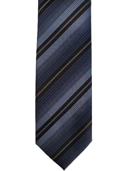 Cravatta in poliestere stretta con stato di legno di cedro. Strisce nero blu.