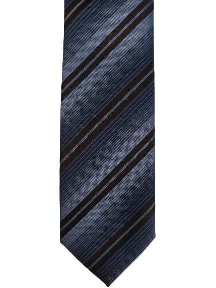 Cedar wood state narrow polyester tie. Blue black striped.