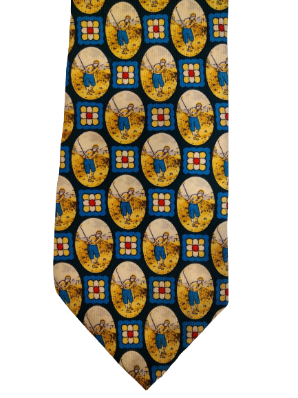 Vintage silk tie. Nice vintage golfer motif.