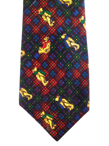 Cravatta in poliestere vintage. Bellissimo motivo di orso multicolore.
