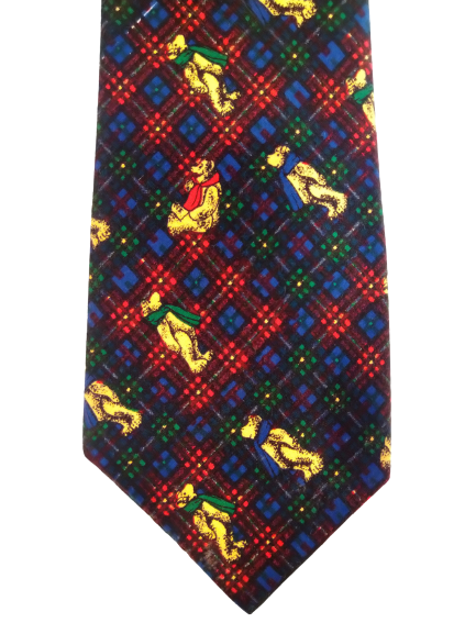 Vintage-Krawatte aus Polyester. Wunderschönes mehrfarbiges Bärenmotiv.