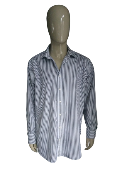T.M. Lewin shirt. Blue White. Cufflink. Size XXL.