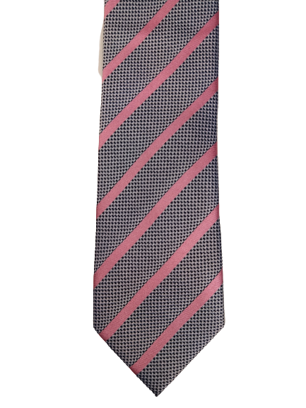 Corbata de seda. Motivo de rayas rosa gris.