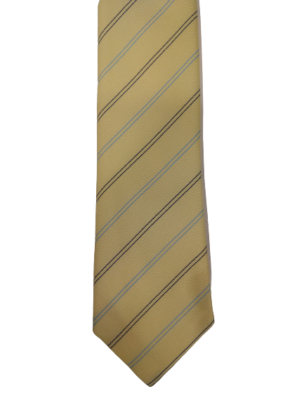 Fashion tie vintage extra narrow tie. Yellow blue black striped.