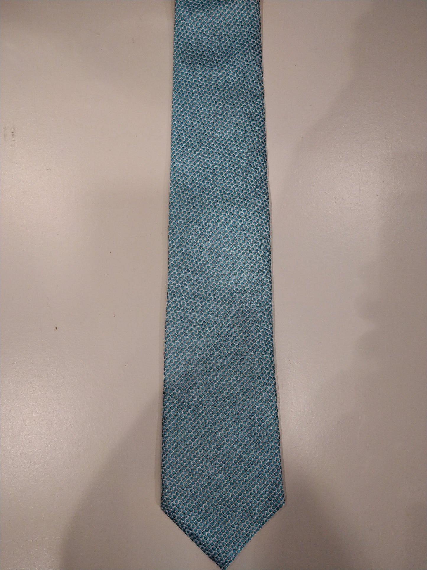 Profuomo zijde stropdas. Blauw wit bolletjes motief.