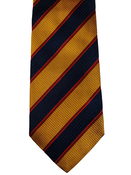 Scapa or Scotland silk tie. Gold blue red striped.