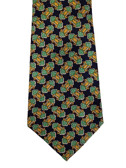 Ciline Paris Silk Designer Tie. Motif jaune bleu vert.