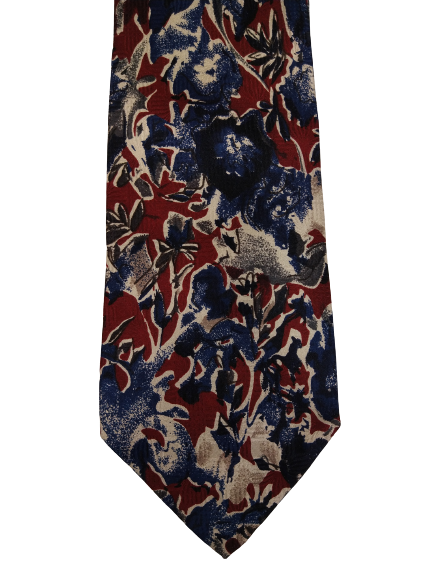 Cravatta canda in seta vintage. Motivo rosso blu.