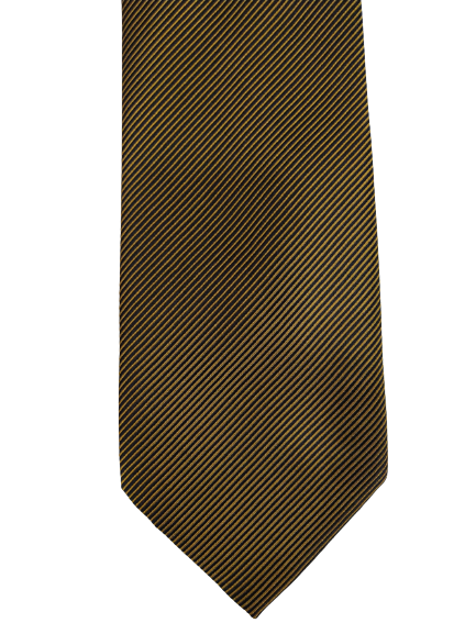 Cravatta di seta. Motivo nero oro giallo.