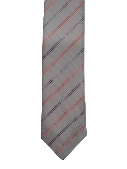 Vintage Fashion Tie extra smalle stropdas. Grijs blauw rood gestreept.