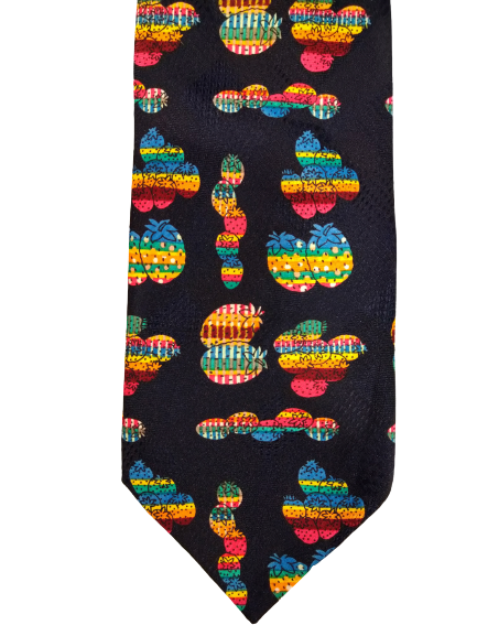 Vintage polyester stropdas. Vrolijk gekleurd motief.