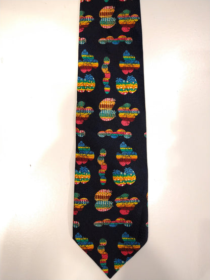 Vintage polyester stropdas. Vrolijk gekleurd motief.