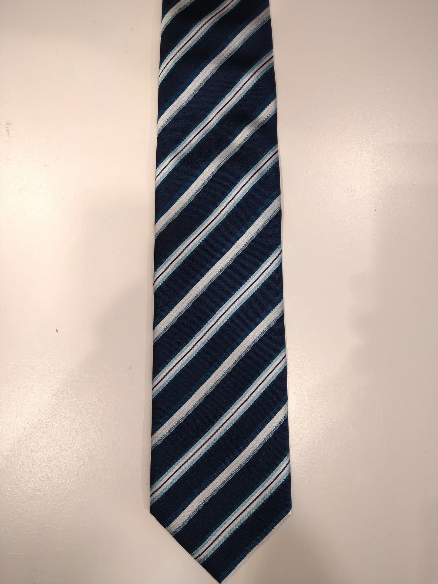 Jean Chatel Paris silk tie. Blue white striped.