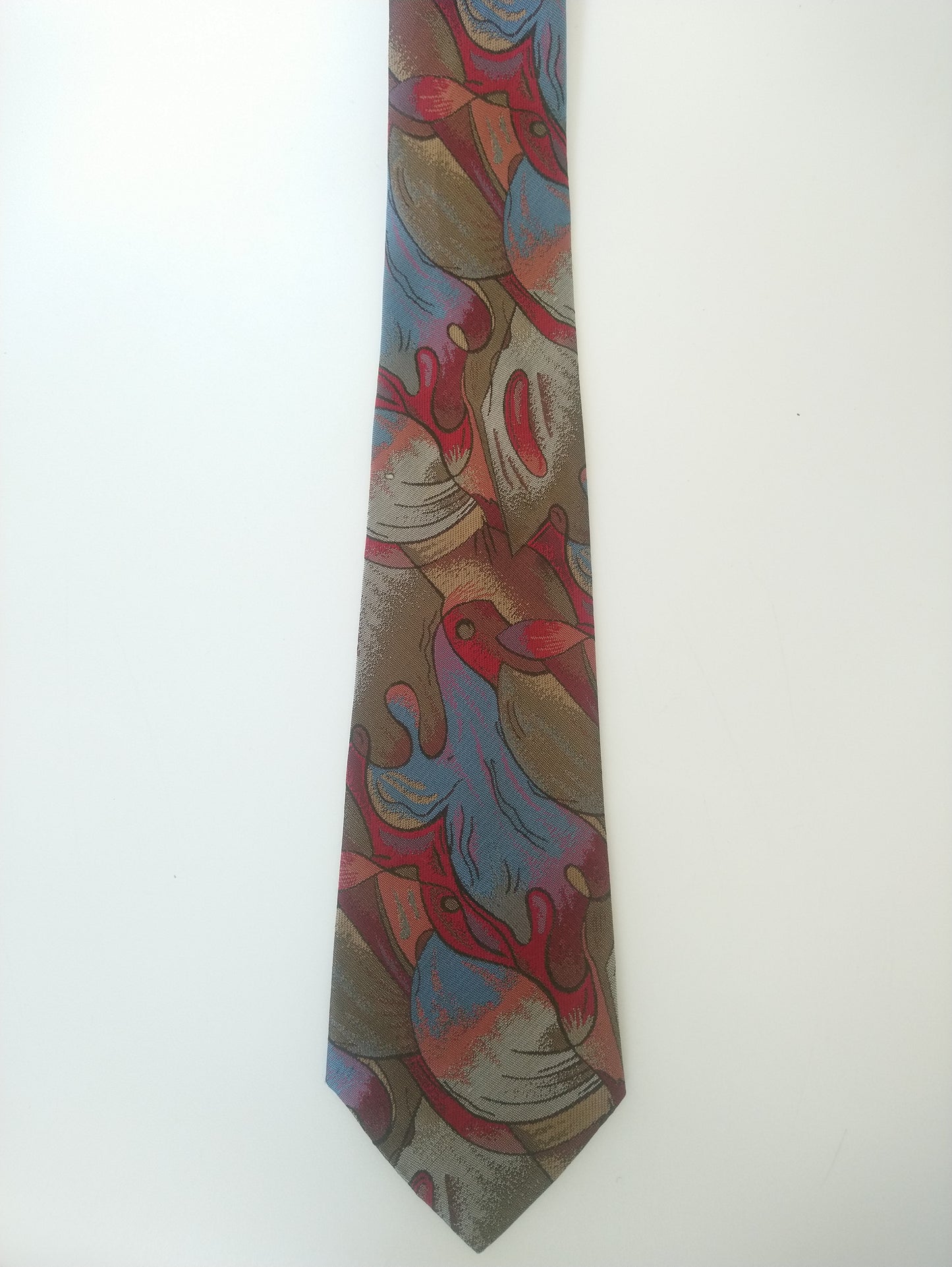 Derby Vintage Krawatte. Grünes blaues rotes Motiv. Polyester.