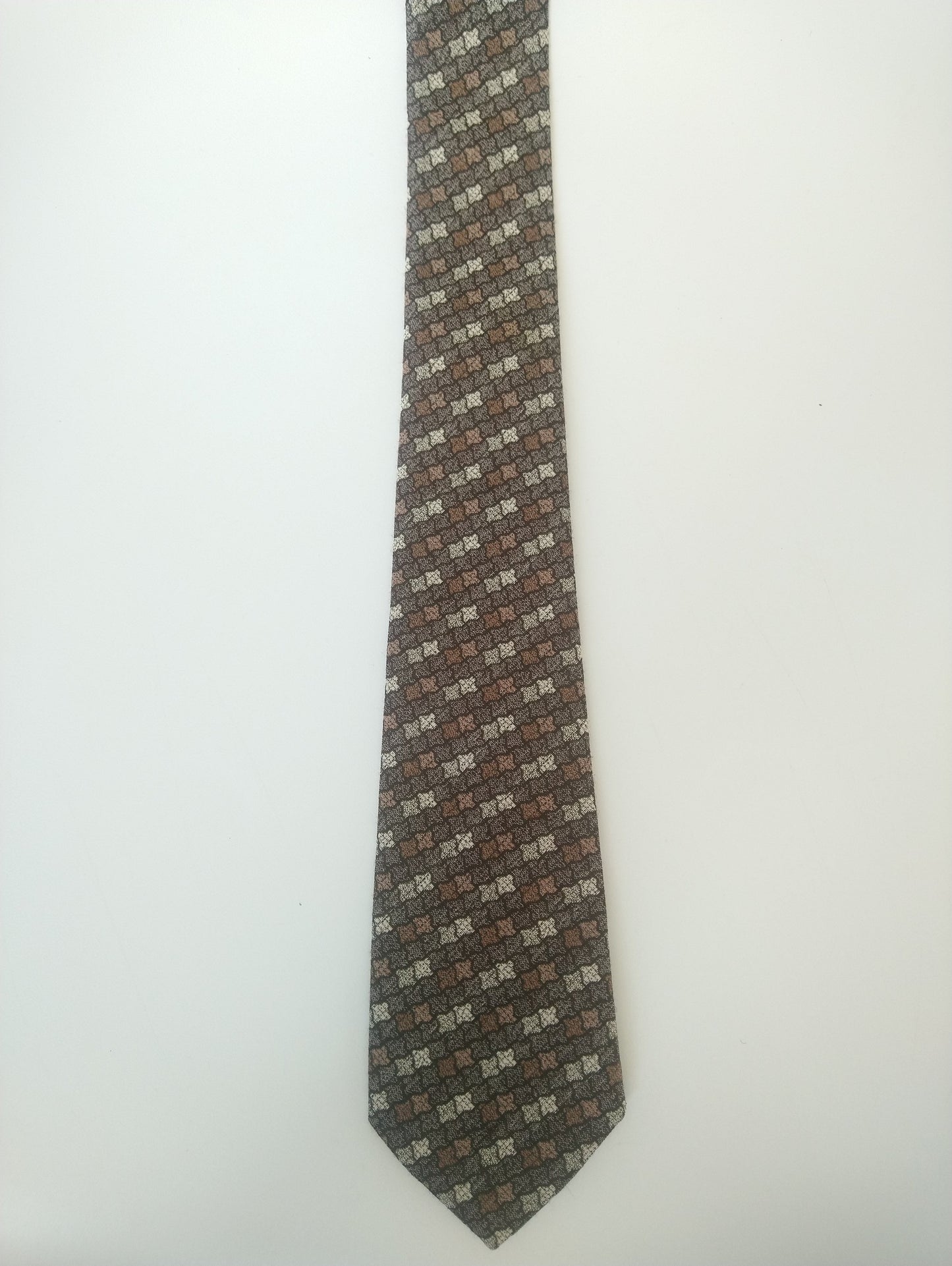 Vintage stropdas. Bruin beige motief. Polyester.