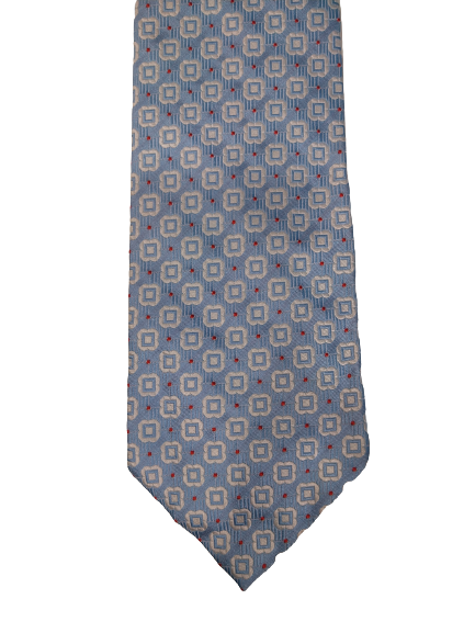 John Edward silk tie. Blue white motif.