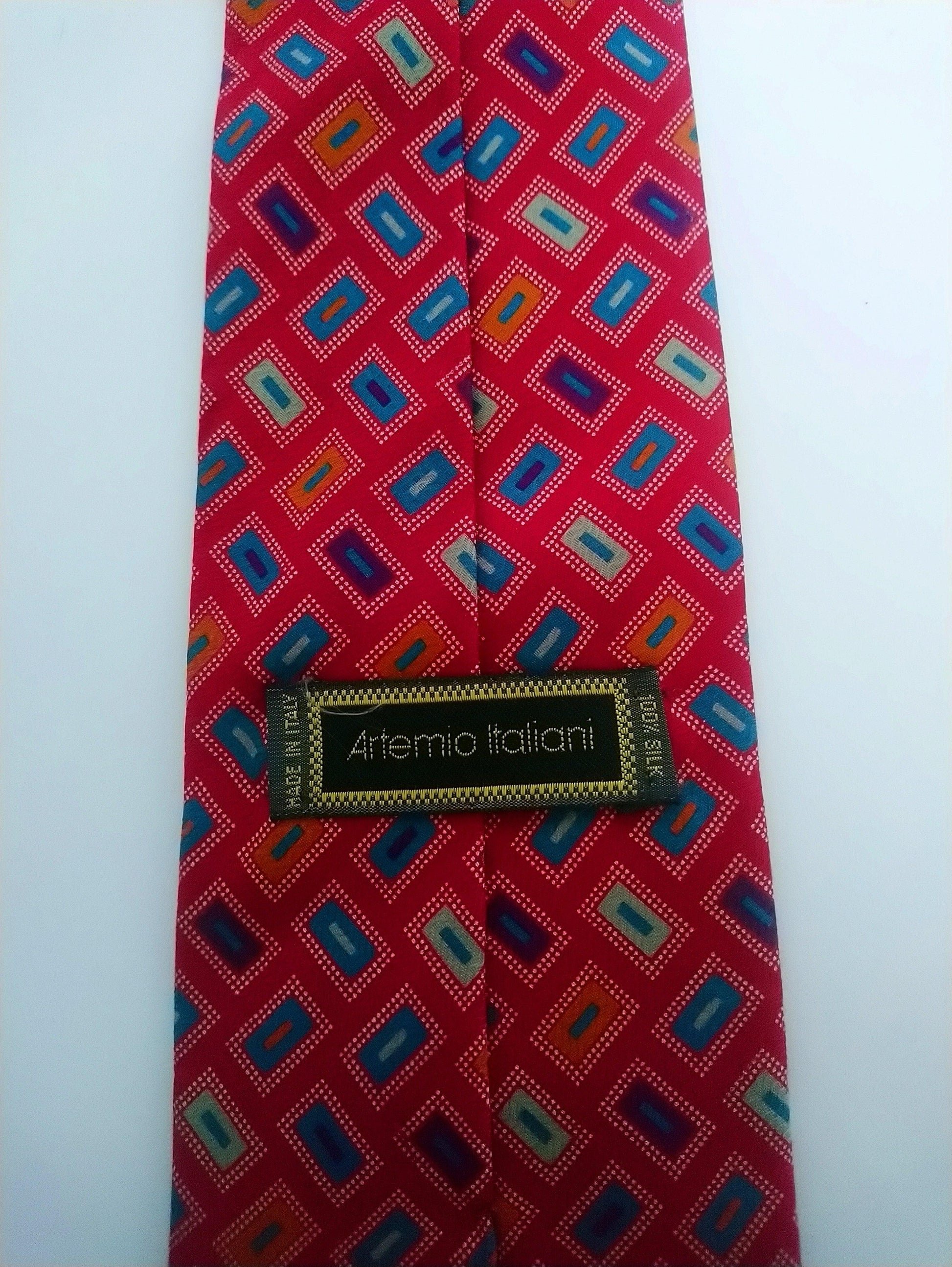 Artemio Italiani vintage stropdas. Bordeaux blauw motief. Zijde. - EcoGents
